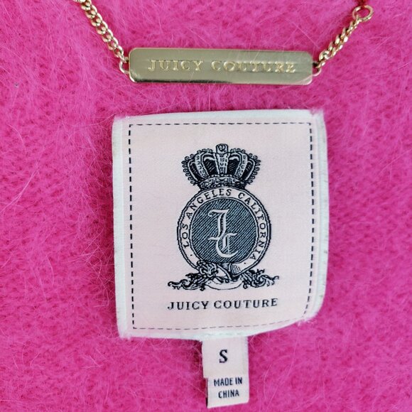 Juicy Couture Angora Blend Cardigan Longline Sweater Pink Fuzzy Soft size S - Picture 2 of 12